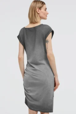 Asymetrisches Jerseykleid mit Print und Raffung black