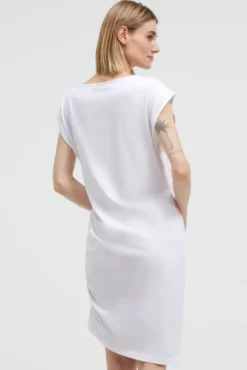 Asymetrisches Jerseykleid mit Print und Raffung opticwhite