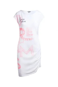 Asymetrisches Jerseykleid mit Print und Raffung opticwhite