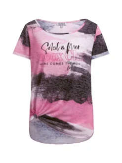 Ausbrenner-Shirt mit All Over Print und Knotensaum vivid pink