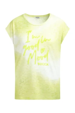 Ausbrenner-Shirt mit Pailletten-Wording vivid lemon