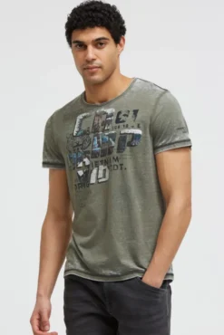 Ausbrenner-Shirt mit Photoprint green olive