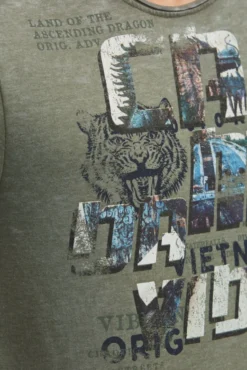 Ausbrenner-Shirt mit Photoprint green olive