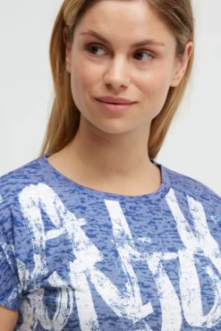 Ausbrenner-Shirt mit Print und Tunnelzugbändern soft azure