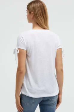 Ausbrenner-Shirt mit Print und Tunnelzugbändern opticwhite