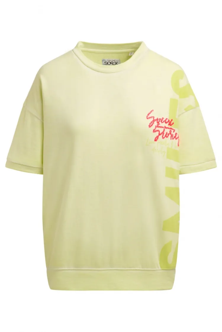 Ausbrenner-Sweatshirt Kurzarm mit Artwork vivid lemon