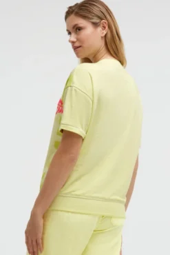 Ausbrenner-Sweatshirt Kurzarm mit Artwork vivid lemon