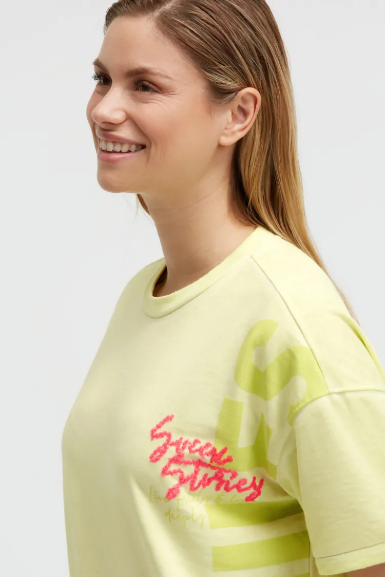 Ausbrenner-Sweatshirt Kurzarm mit Artwork vivid lemon