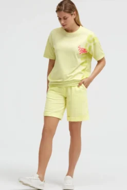 Ausbrenner-Sweatshirt Kurzarm mit Artwork vivid lemon