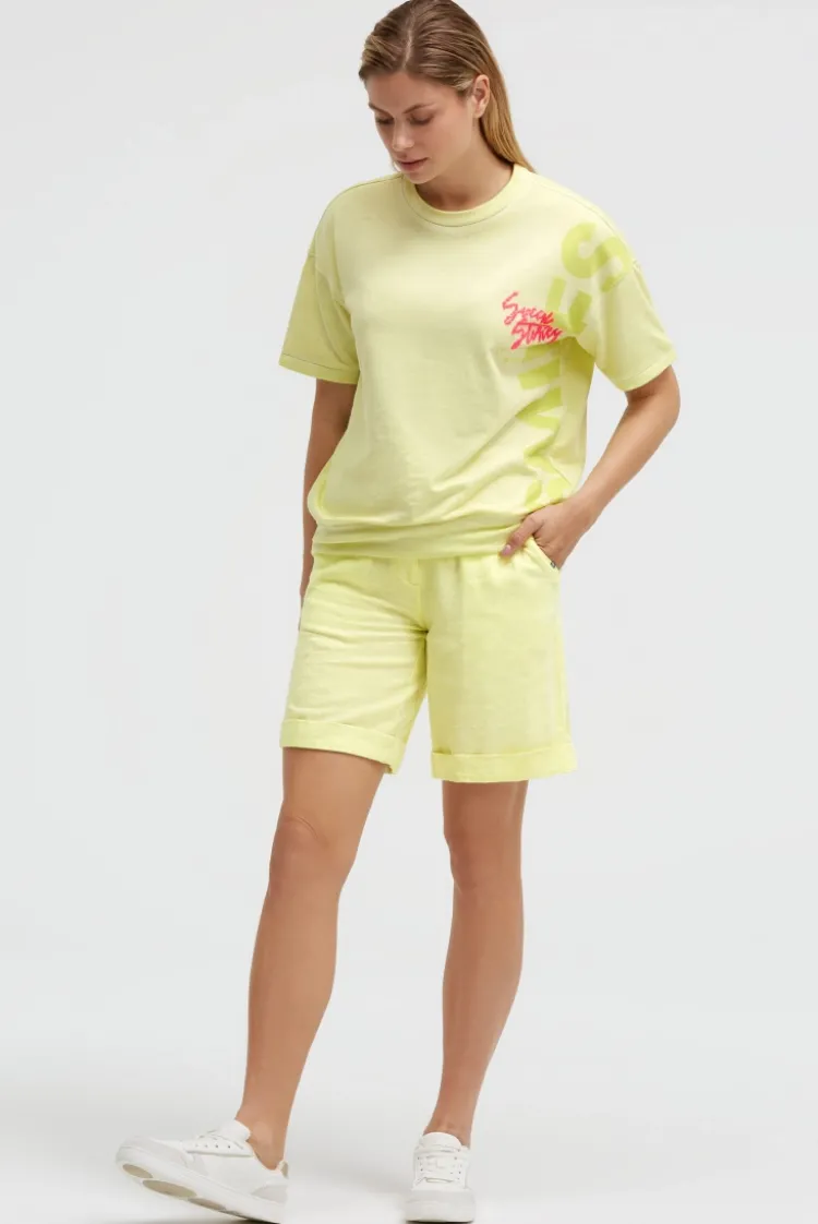 Ausbrenner-Sweatshirt Kurzarm mit Artwork vivid lemon
