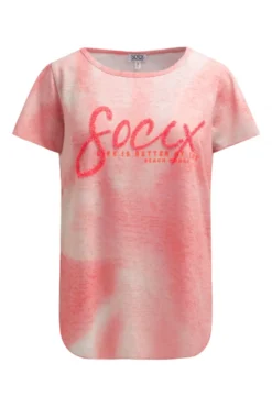 Ausbrenner-T-Shirt mit Pailletten - Wording neon coral