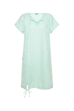 Ballonkleid aus Leinen mit Ajour-Details leafy mint