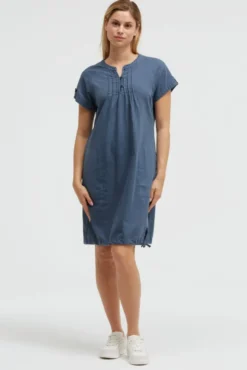 Ballonkleid aus Leinenmix soft azure