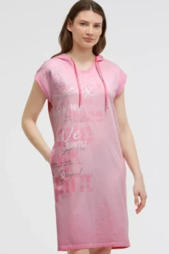 Basic Hoodie-Kleid mit Wording Print pink blush
