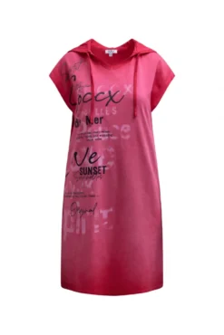 Basic Hoodie-Kleid mit Wording Print clear red