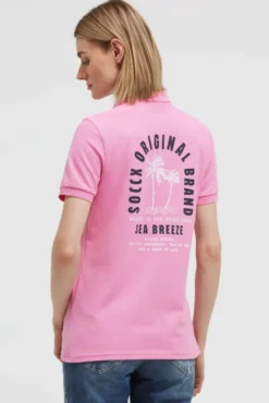 Basic Poloshirt aus Pikee mit Backprint pink blush