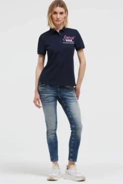 Basic Poloshirt aus Pikee mit Backprint blue navy