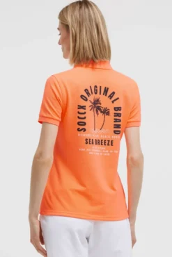 Basic Poloshirt aus Pikee mit Backprint electric orange