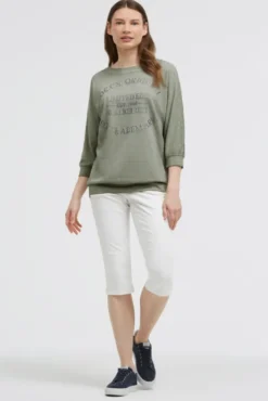 Basic Sweatshirt mit verkürzten Ärmeln und Artwork faded olive