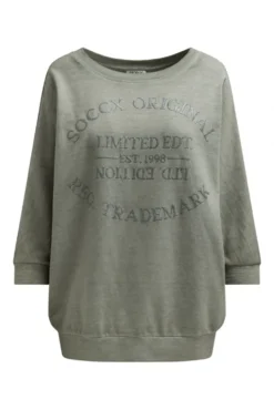 Basic Sweatshirt mit verkürzten Ärmeln und Artwork faded olive
