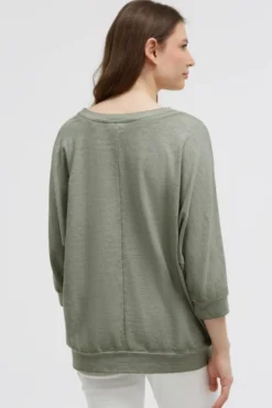 Basic Sweatshirt mit verkürzten Ärmeln und Artwork faded olive