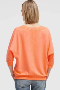 Basic Sweatshirt mit verkürzten Ärmeln und Artwork electric orange