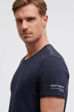 Basic T-Shirt mit V-Neck und Print blue navy
