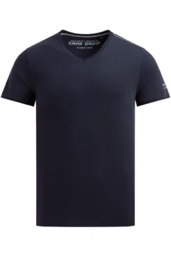 Basic T-Shirt mit V-Neck und Print blue navy