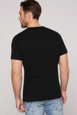 Basic T-Shirt V-Neck mit Logo Print black