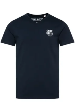 Basic T-Shirt V-Neck mit Logo Print blue navy