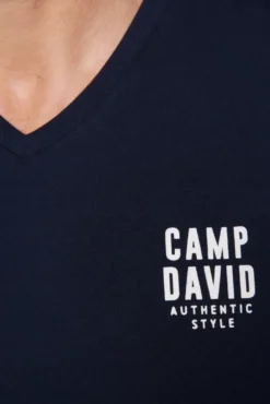 Basic T-Shirt V-Neck mit Logo Print blue navy