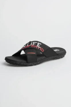 Beach Slipper mit Label Prints black