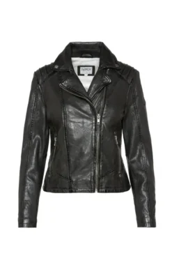 Bikerjacke aus Leder im Vintage Look black | S