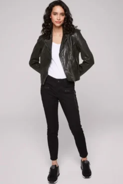 Bikerjacke aus Leder im Vintage Look black | S