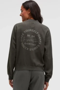 Blouson aus Leinen-Mix mit Rückenprint cool khaki