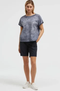 Blusenshirt im Stoffmix mit Artwork blue navy