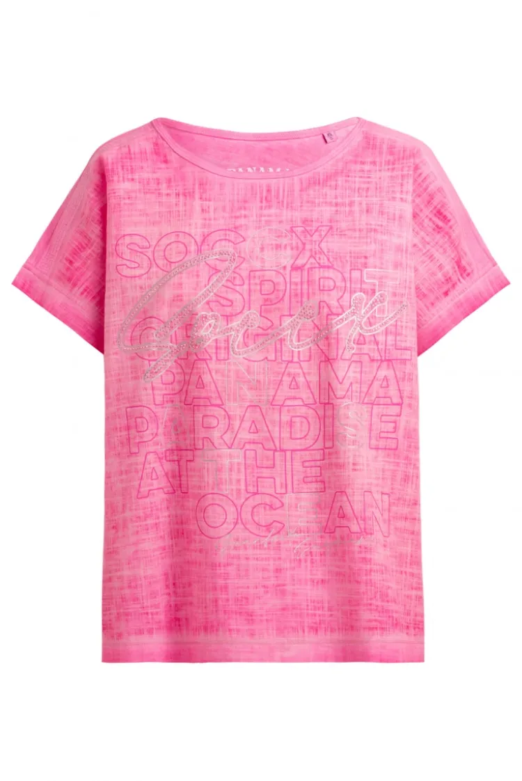 Blusenshirt im Stoffmix mit Artwork neon magenta