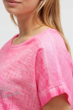Blusenshirt im Stoffmix mit Artwork neon magenta