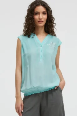 Blusentop mit gesmoktem Saum und Rückenprint aqua splash