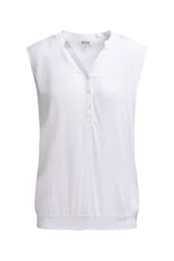 Blusentop mit gesmoktem Saum und Rückenprint opticwhite