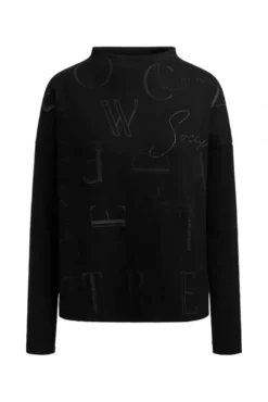 Boxy-Sweatshirt mit Print und Schmucksteinen black