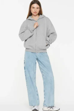 BRU-NO Hoodie Jacket Oversized Unisex grey melange | XL