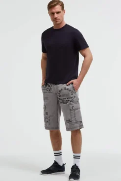 Cargo Shorts mit vielen Label Prints grey blue