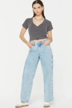 CLE-O Cropped Rib Cardigan asphalt