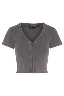 CLE-O Cropped Rib Cardigan asphalt