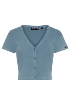 CLE-O Cropped Rib Cardigan fog blue