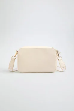 Crossbody Bag mit Logo und Intarsia-Webriemen old sand