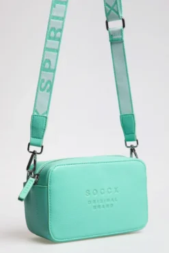 Crossbody Bag mit Logo und Intarsia-Webriemen misty mint