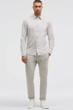 Gestreiftes Langarmhemd mit Flammgarnstruktur french grey
