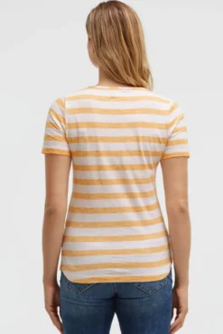 Gestreiftes T-Shirt mit Cut-Out und Print fresh mango